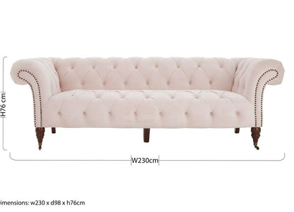Suri Pale Pink Velvet 3 Seater Modern Chesterfield Sofa