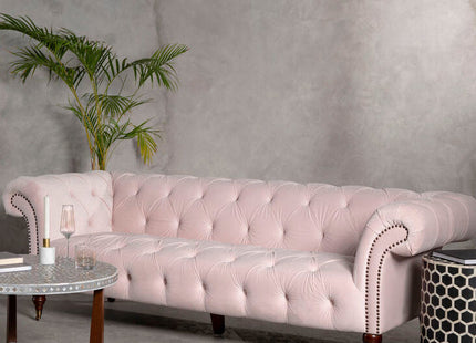 Suri Pale Pink Velvet 3 Seater Modern Chesterfield Sofa