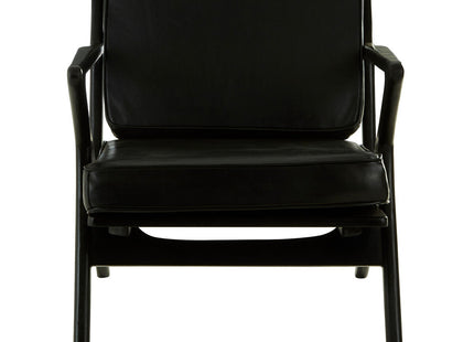 Kendari Black Leather and Teak Wood Frame Armchair