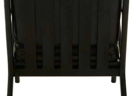 Kendari Black Leather and Teak Wood Frame Armchair