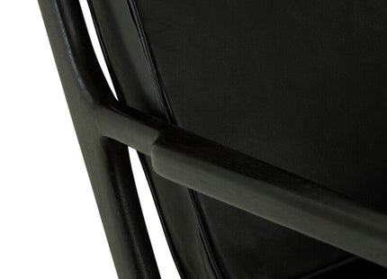 Kendari Black Leather and Teak Wood Frame Armchair