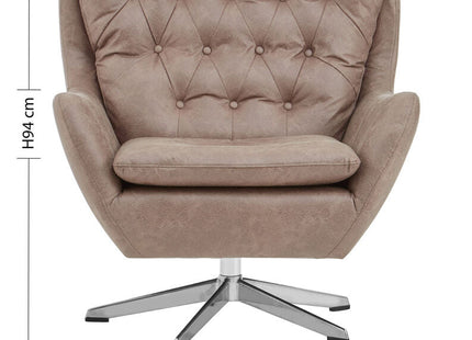 Harold Brown Leather Effect Button Tufted Swivel Chair