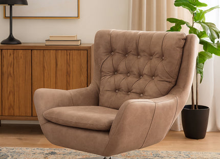 Harold Brown Leather Effect Button Tufted Swivel Chair