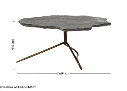 Rany Grey Stone and Antique Brass Coffee Table with Freeform Edge