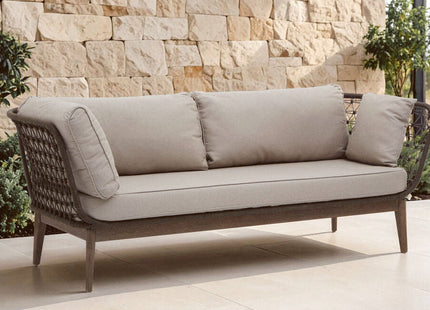 Opus Grey Linen and Woven Rope 3 Seater Sofa with Cushions