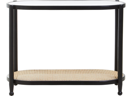 Cebu Black Wood and Natural Rattan 2 Tier Console Table