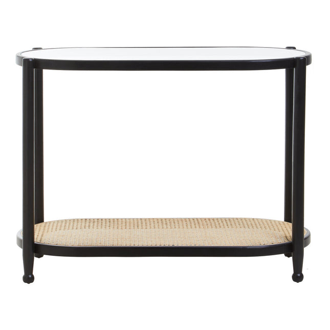 Cebu Black Wood and Natural Rattan 2 Tier Console Table