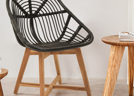 Manado Black Rattan and Teak Wood Chair