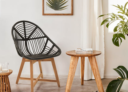 Manado Black Rattan and Teak Wood Chair