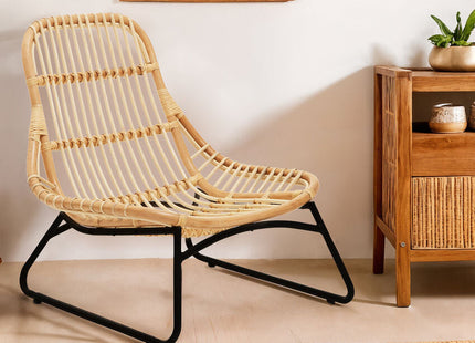 Manado Natural Rattan Lounge Chair with Black Finish Legs