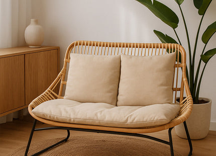 Manado Natural Rattan 2 Seater Sofa with Cushions