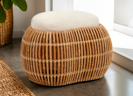 Manado Natural Rattan Bench with Cream Cushion