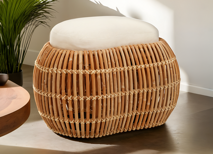 Manado Natural Rattan Bench with Cream Cushion