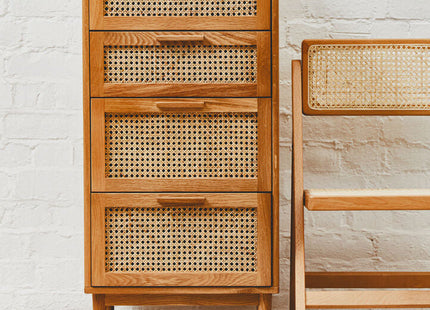 Lyon Natural Rattan and Oak Wood 4 Drawer Chest