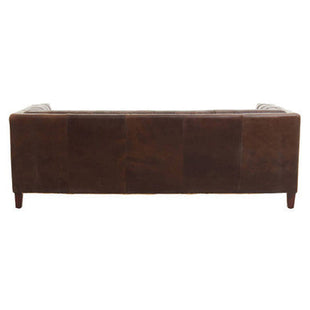 King Dark Brown Leather Button Tufted 3 Seater Modern Chesterfield Sofa