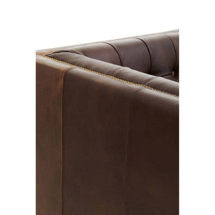 King Dark Brown Leather Button Tufted 3 Seater Modern Chesterfield Sofa