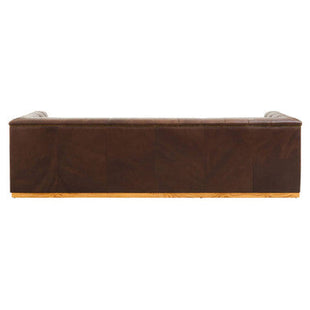 King Dark Brown Leather Button Tufted 3 Seater Modern Chesterfield Sofa with Oak Wood Base