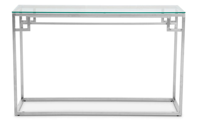 Allure Silver Finish Console Table with Tempered Glass Top