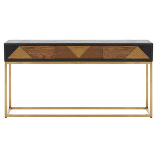 Siena Natural and Black Oak Wood Console Table with Drawers