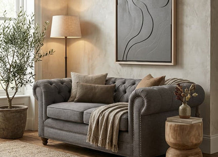 Stella Grey Linen 2 Seater Chesterfield Sofa