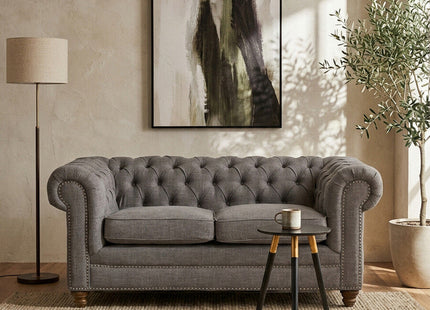Stella Grey Linen 2 Seater Chesterfield Sofa