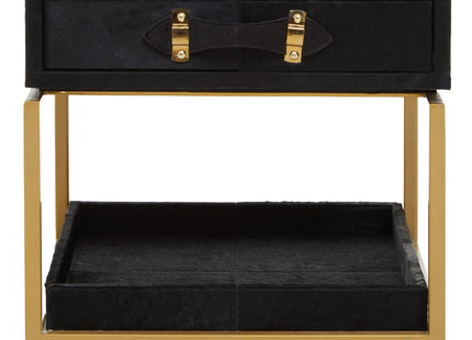Kensington Townhouse Black Hair on Leather 1 Drawer Bedside Table