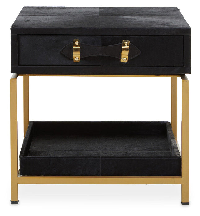 Kensington Townhouse Black Hair on Leather 1 Drawer Bedside Table