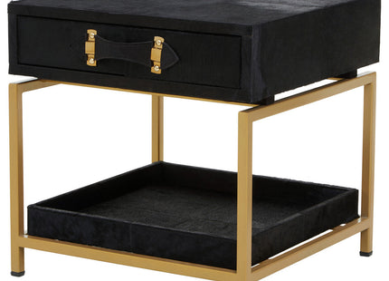 Kensington Townhouse Black Hair on Leather 1 Drawer Bedside Table