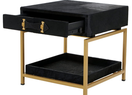 Kensington Townhouse Black Hair on Leather 1 Drawer Bedside Table