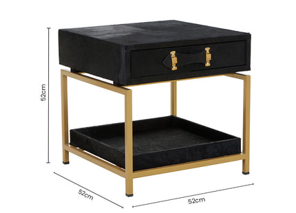 Kensington Townhouse Black Hair on Leather 1 Drawer Bedside Table