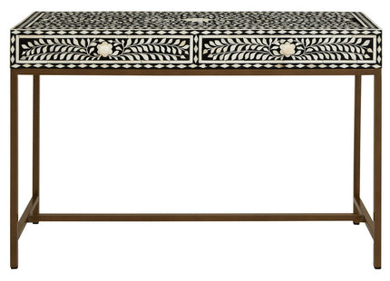 Fusion Black and White Bone Inlay 2 Drawer Console Table