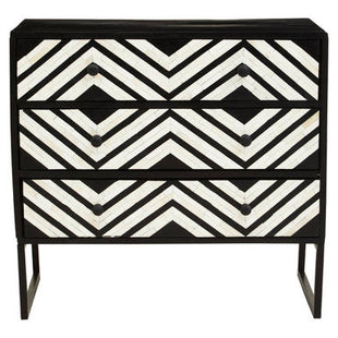 Fusion Black and White Bone Inlay 3 Drawer Chest