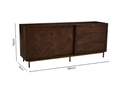 Brando Acacia Veneer Sideboard with Antique Brass Finish Legs