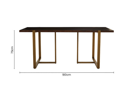Brando Acacia Veneer Dining Table with Antique Brass Finish Legs