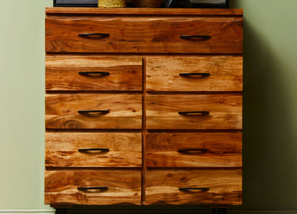 Nashik Natural Acacia Wood 9 Drawer Chest