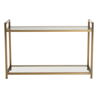 Vogue Clear Glass and Matt Gold Finish 2 Tier Console Table