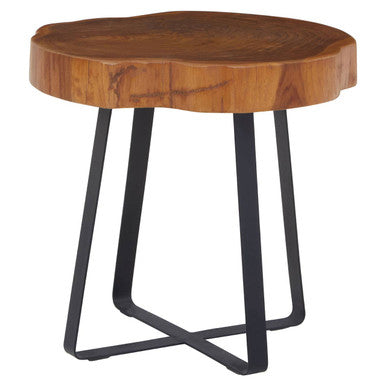 Manado Natural Teak Wood Live Edge Side Table with Black Finish Legs