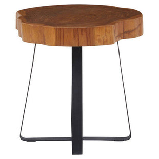 Manado Natural Teak Wood Live Edge Side Table with Black Finish Legs