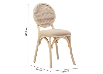 Cebu White Wash Wood and Rattan Dining Chair with Beige Seat
