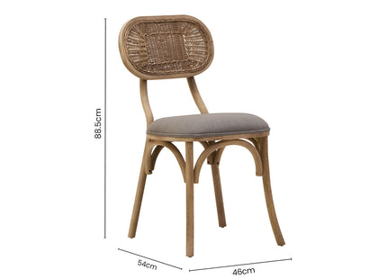 Cebu Grey Wash Wood and Rattan Dining Chair with Fabric Seat