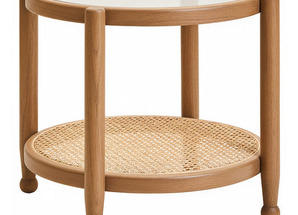 Cebu Natural Cane and Grey Wash Elm Wood Side Table