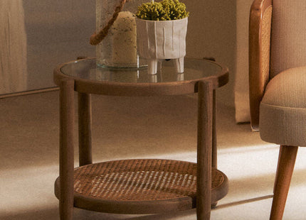 Cebu Natural Cane and Grey Wash Elm Wood Side Table