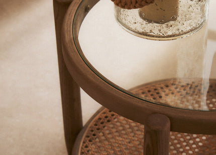 Cebu Natural Cane and Grey Wash Elm Wood Side Table