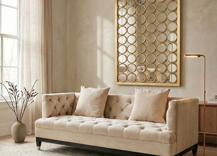 Sefira Ivory Fabric 2 Seater Modern Chesterfield Sofa