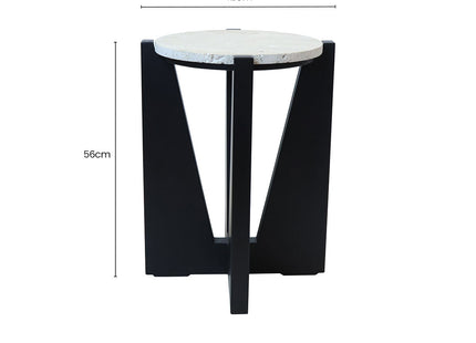Winton Cream Travertine and Black Finish Acacia Wood Side Table