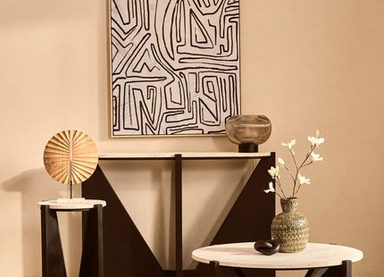 Winton Cream Travertine and Black Finish Acacia Wood Side Table