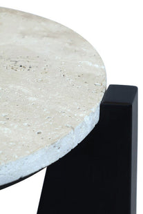 Winton Cream Travertine and Black Finish Acacia Wood Side Table