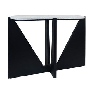 Winton Cream Travertine and Black Finish Acacia Wood Console Table