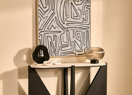 Winton Cream Travertine and Black Finish Acacia Wood Console Table