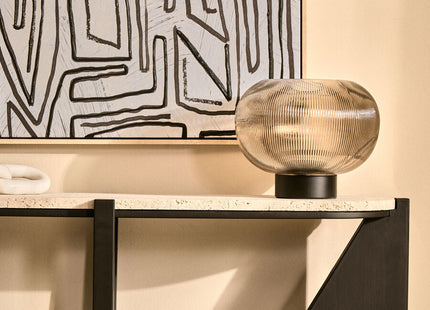 Winton Cream Travertine and Black Finish Acacia Wood Console Table